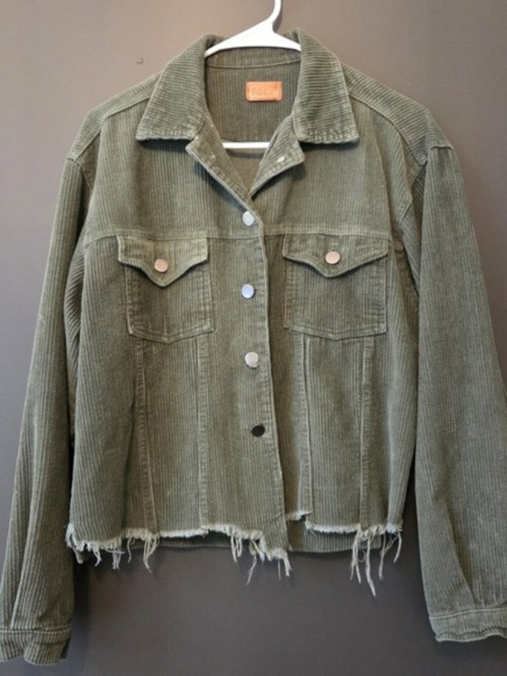 POL Distressed Corduroy Jacket Brown Raw Hem Oversized‎ Crop Boho Size Large
